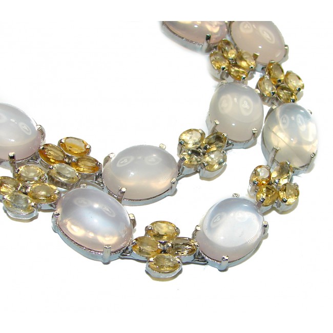 Outstanding Brazilian Rose Quartz .925 Sterling Silver handcrafted Statement necklace