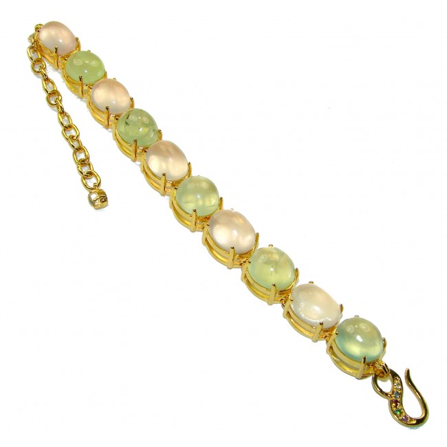 Tutti Frutti Mesmerizing Rose Quartz Prehnite 18K Gold over .925 Sterling Silver handmade Bracelet