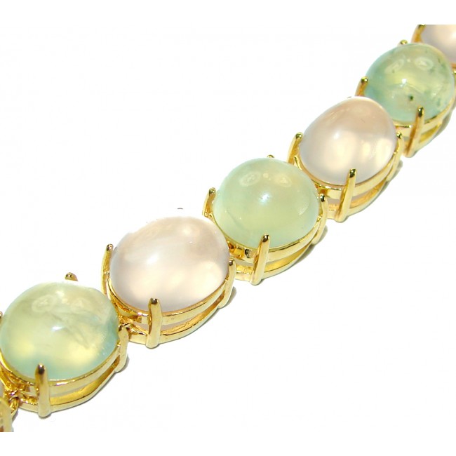 Tutti Frutti Mesmerizing Rose Quartz Prehnite 18K Gold over .925 Sterling Silver handmade Bracelet