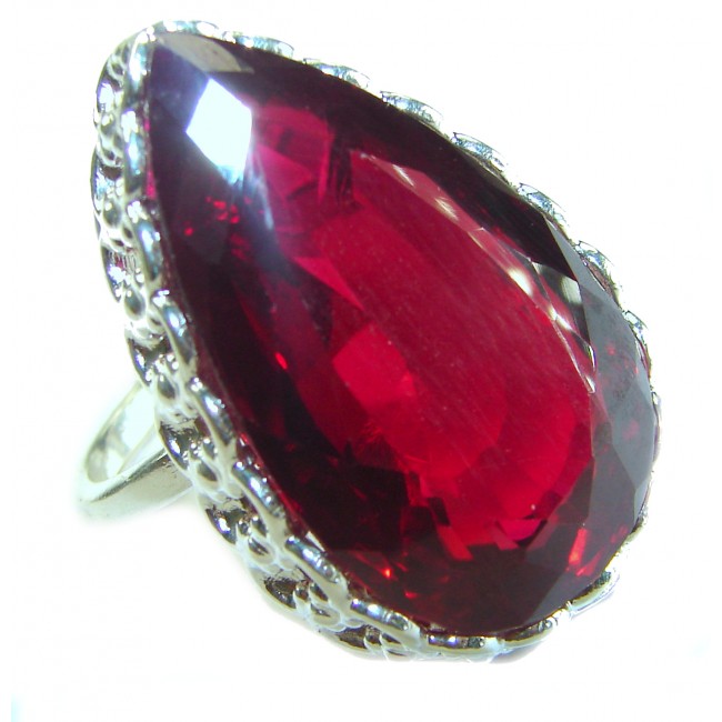 Red Brilliance 44.5 carat Red Topaz .925 Silver handcrafted Large Cocktail Ring s. 8 3/4