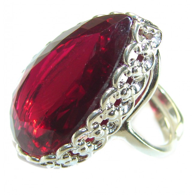 Red Brilliance 44.5 carat Red Topaz .925 Silver handcrafted Large Cocktail Ring s. 8 3/4