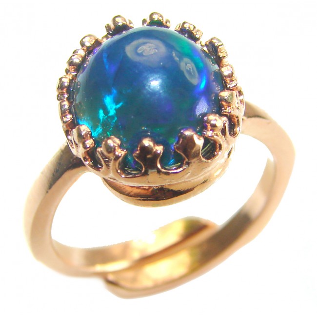 A Milky Way Genuine 8.9 carat Black Opal 18K Gold over .925 Sterling Silver handmade Ring size 7 adjustable