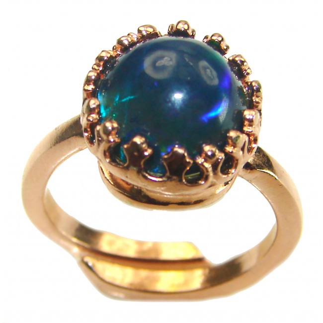 A Milky Way Genuine 8.9 carat Black Opal 18K Gold over .925 Sterling Silver handmade Ring size 7 adjustable