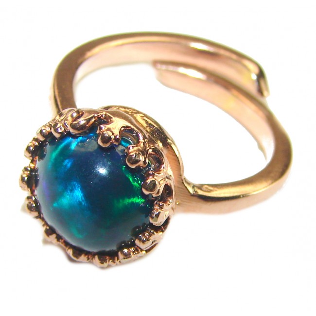 A Milky Way Genuine 8.9 carat Black Opal 18K Gold over .925 Sterling Silver handmade Ring size 7 adjustable