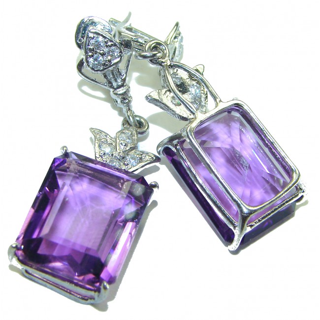 Spectacular 33.5 CARAT Amethyst .925 Sterling Silver handcrafted earrings