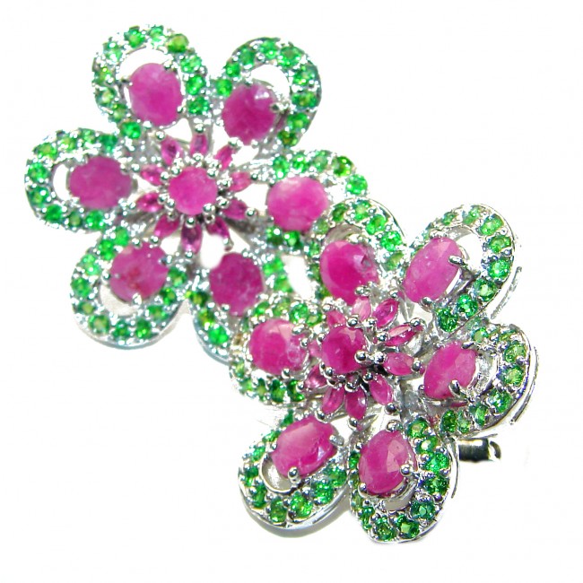 Floral-inspired authentic Ruby .925 Sterling Silver handcrafted earrings