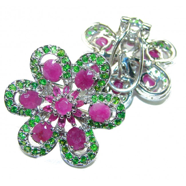 Floral-inspired authentic Ruby .925 Sterling Silver handcrafted earrings