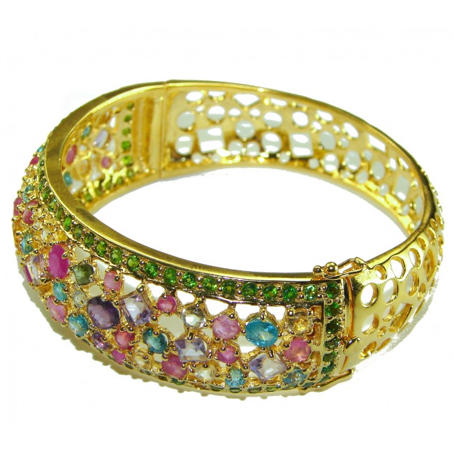 Luxurious Multi Gemstone 14K Gold over .925 Sterling Silver handmade Bracelet