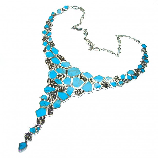 Genuine inlay Turquoise Marcasite .925 Sterling Silver handmade handcrafted Necklace