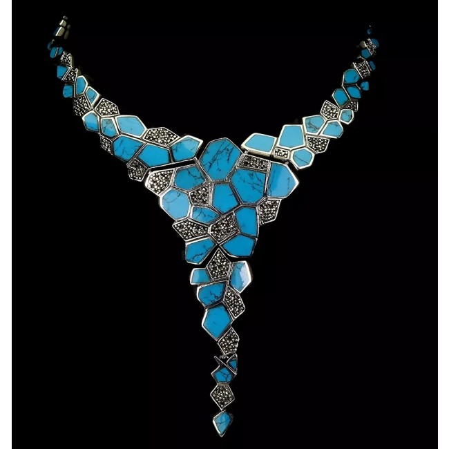 Genuine inlay Turquoise Marcasite .925 Sterling Silver handmade handcrafted Necklace