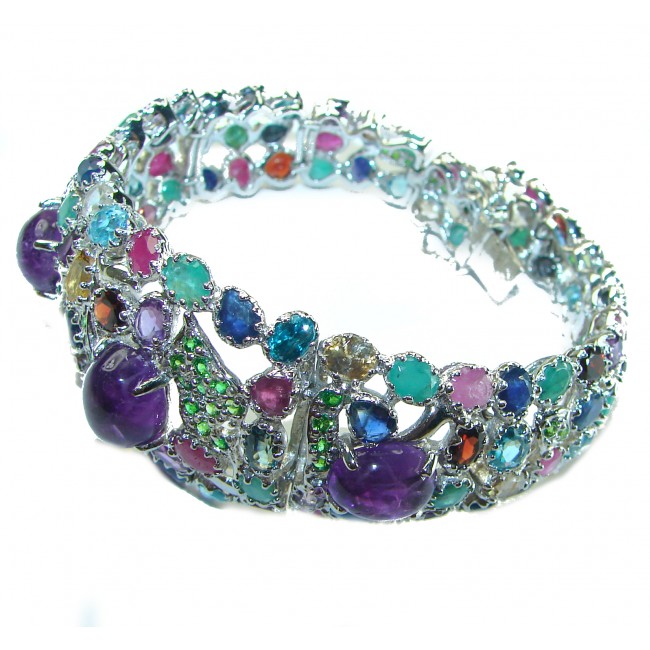 Mademoiselle Vintage style authentic Amethyst .925 Sterling Silver handcrafted Statement Bracelet