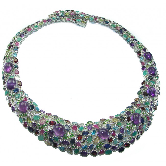 Mademoiselle Vintage style authentic Amethyst .925 Sterling Silver handcrafted LARGE Statement necklace