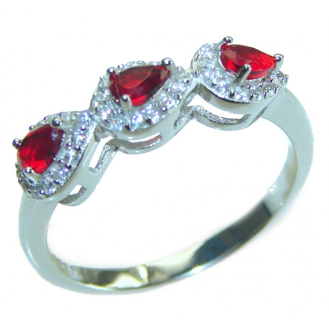 Red Brilliance 3.5 carat Ruby .925 Silver handcrafted Cocktail Ring s. 8