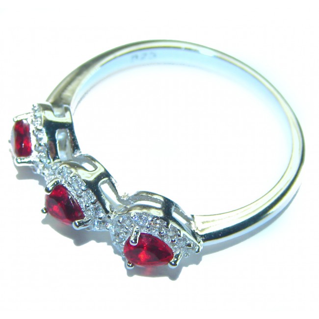 Red Brilliance 3.5 carat Ruby .925 Silver handcrafted Cocktail Ring s. 8