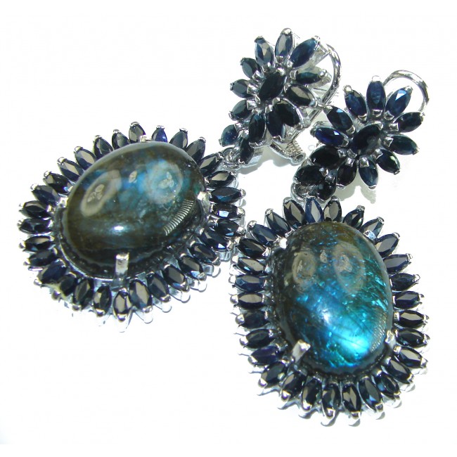 SOUTHERN STAR Labradorite Sapphire .925 Sterling Silver Large Statement earrings