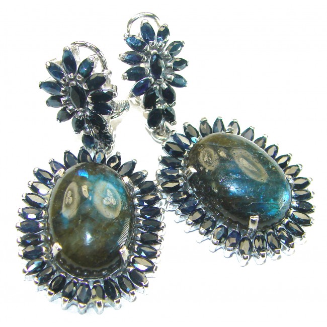 SOUTHERN STAR Labradorite Sapphire .925 Sterling Silver Large Statement earrings