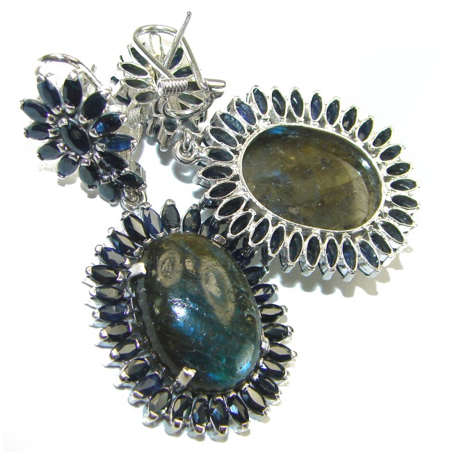 SOUTHERN STAR Labradorite Sapphire .925 Sterling Silver Large Statement earrings