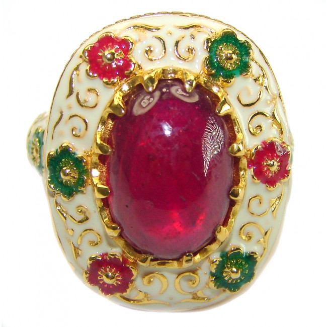 Highly Selected AUTHENTIC Ruby - Oval Cut - 22.5 carat .925 Silver handcrafted Cocktail Ring s. 7 1/2