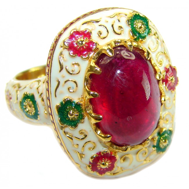 Highly Selected AUTHENTIC Ruby - Oval Cut - 22.5 carat .925 Silver handcrafted Cocktail Ring s. 7 1/2