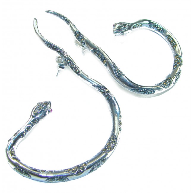 Large Snakes Ruby .925 Sterling Silver wrap Earrings