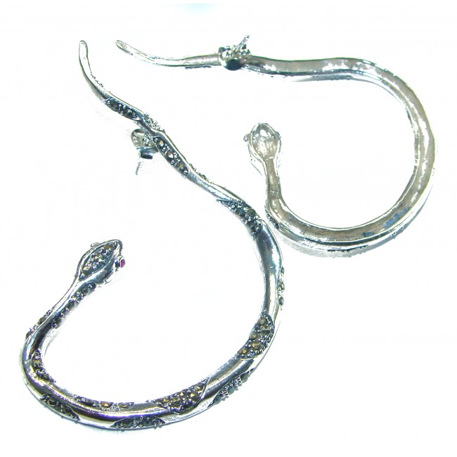 Large Snakes Ruby .925 Sterling Silver wrap Earrings