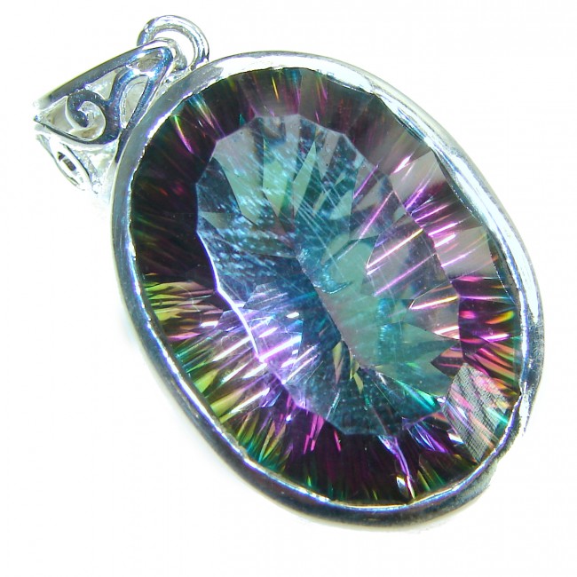 Large 45.5 carat oval cut Mystic Topaz .925 Sterling Silver handcrafted Pendant