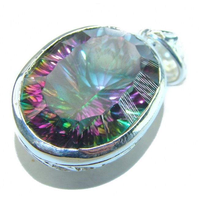 Large 45.5 carat oval cut Mystic Topaz .925 Sterling Silver handcrafted Pendant