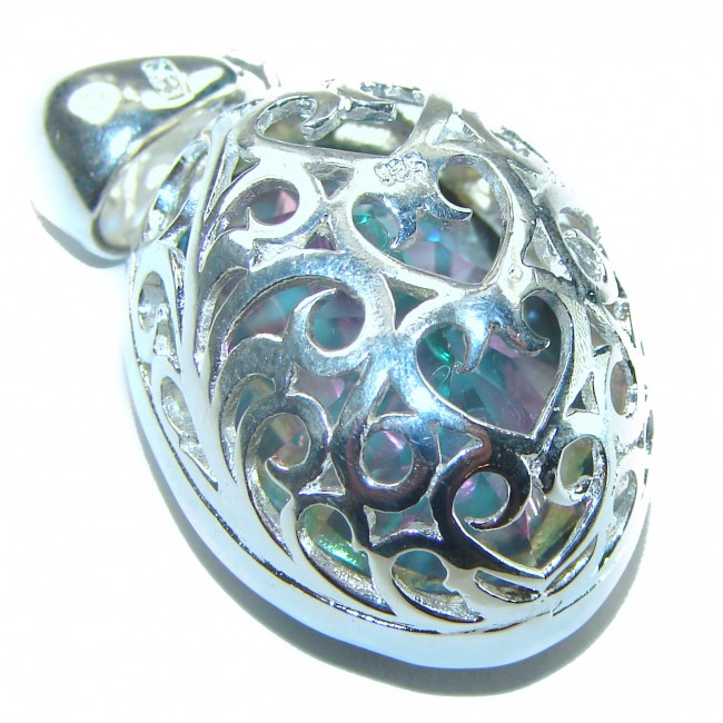 Large 45.5 carat oval cut Mystic Topaz .925 Sterling Silver handcrafted Pendant