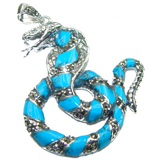 Cobra Snake inlay Turquoise .925 Sterling Silver handcrafted Pendant