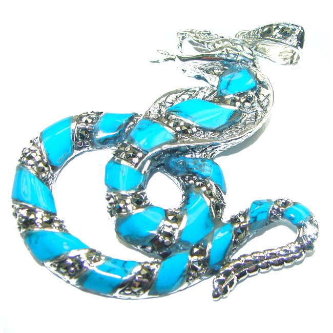 Cobra Snake inlay Turquoise .925 Sterling Silver handcrafted Pendant