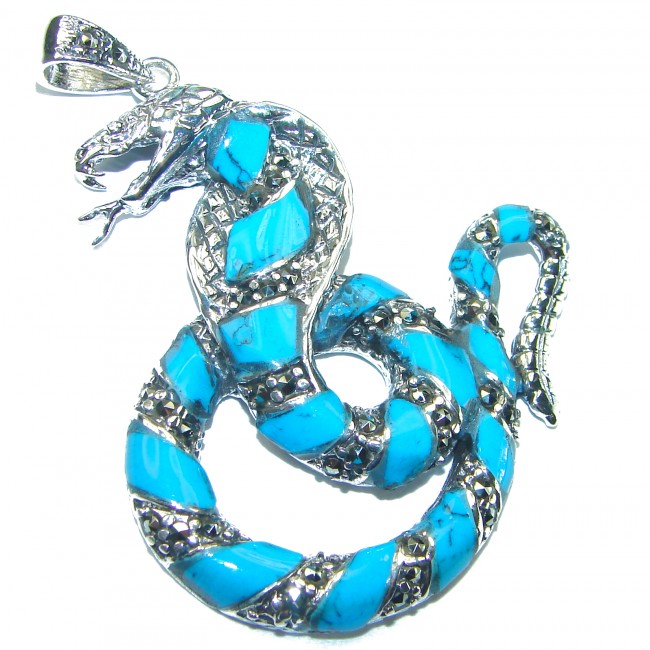 Cobra Snake inlay Turquoise .925 Sterling Silver handcrafted Pendant