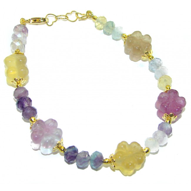 Top quality Genuine carved Fluorite 14k Gold over .925 Sterling Silver handcrafted bracelet