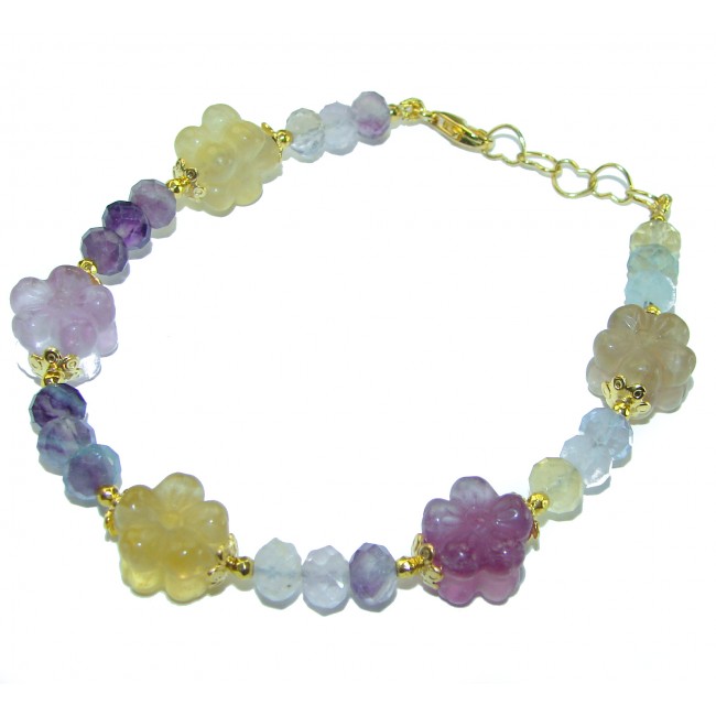 Top quality Genuine carved Fluorite 14k Gold over .925 Sterling Silver handcrafted bracelet