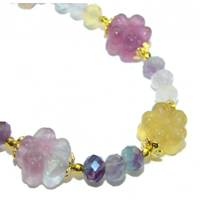 Top quality Genuine carved Fluorite 14k Gold over .925 Sterling Silver handcrafted bracelet