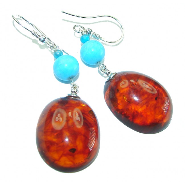 Baltic Polish Amber Turquoise .925 Sterling Silver Earrings