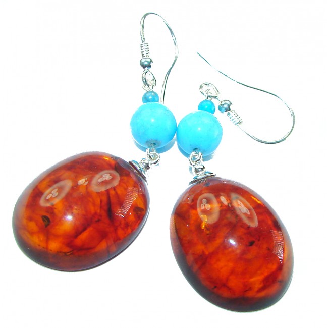 Baltic Polish Amber Turquoise .925 Sterling Silver Earrings