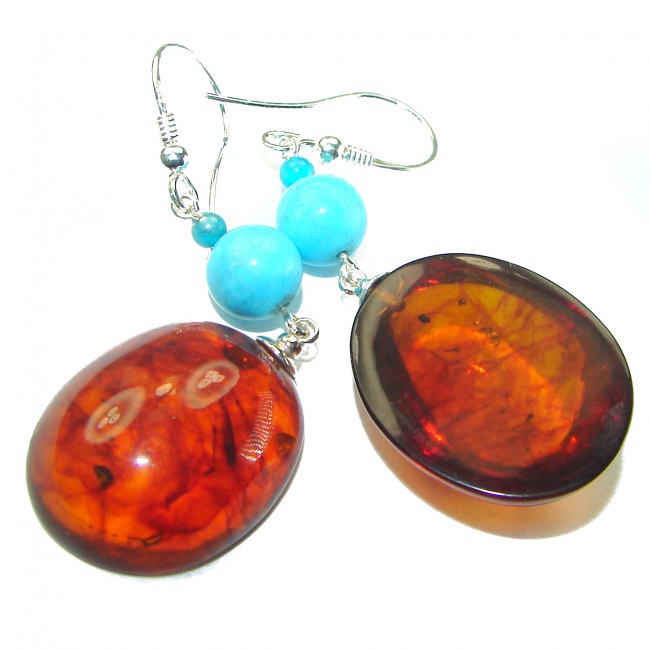 Baltic Polish Amber Turquoise .925 Sterling Silver Earrings