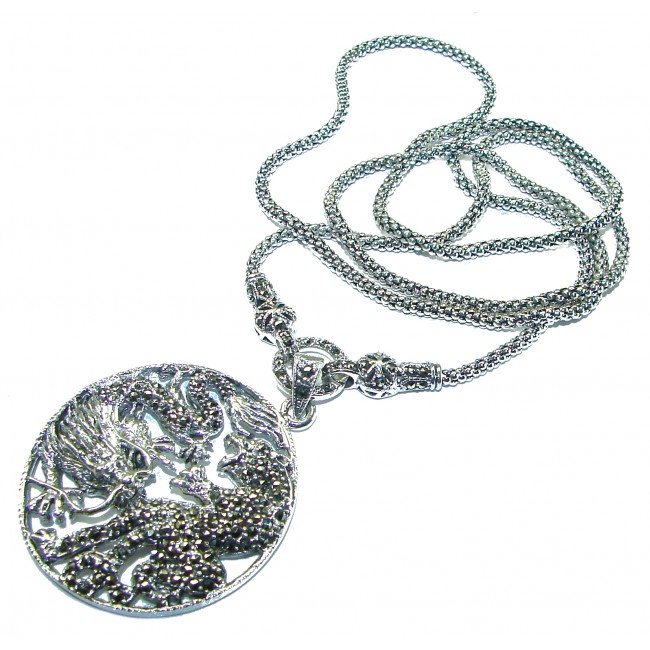 Dragon fighting Tiger Authentic .925 Silver handcrafted Bali Legacy Borobudur Chain Necklace Pendant