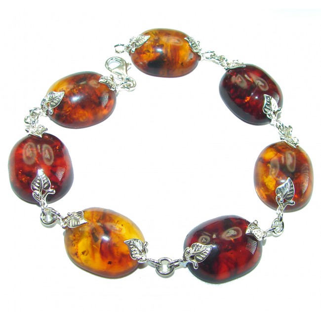 Cognac Color Beautiful Amber .925 Sterling Silver handcrafted Bracelet