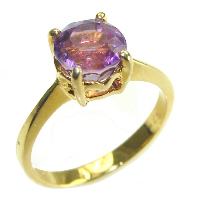 Purple Rose Authentic 3.2 carat Amethyst 14K Gold over .925 Sterling Silver handmade Ring s. 6 1/4