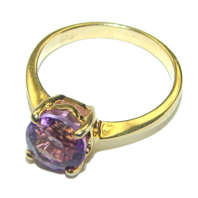 Purple Rose Authentic 3.2 carat Amethyst 14K Gold over .925 Sterling Silver handmade Ring s. 6 1/4