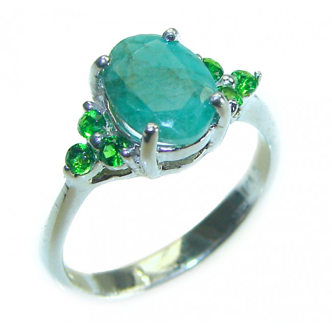 4.2 carat Emerald .925 Sterling Silver handmade Ring size 7