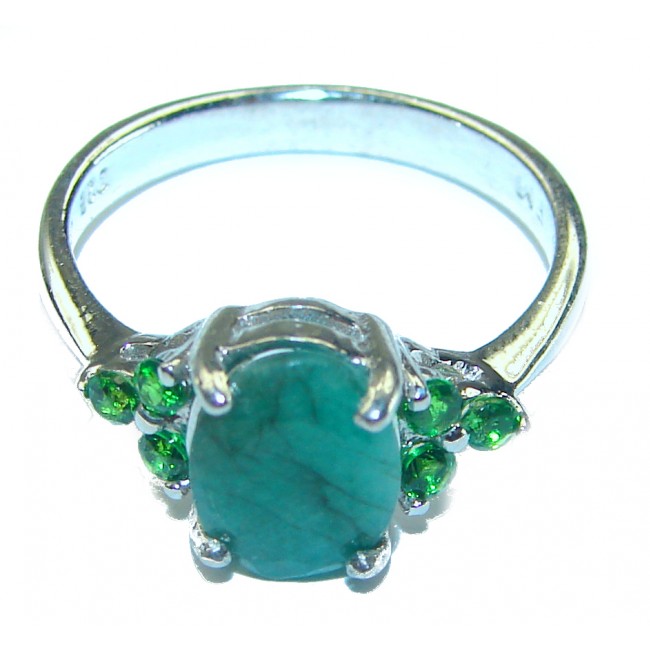 4.2 carat Emerald .925 Sterling Silver handmade Ring size 7