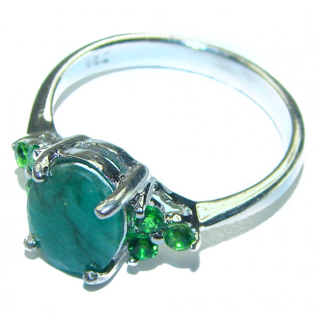 4.2 carat Emerald .925 Sterling Silver handmade Ring size 7