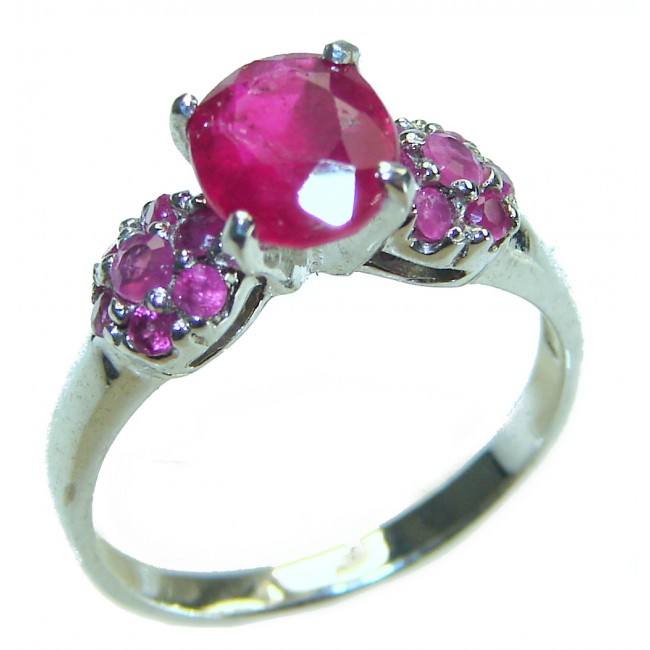 1.85 carat genuine Ruby .925 Silver handcrafted Cocktail Ring s. 5 1/2