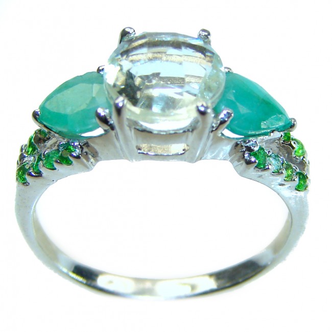 Stunning 4.5 carat Green Amethyst Emerald .925 Sterling Silver handmade Ring size 8