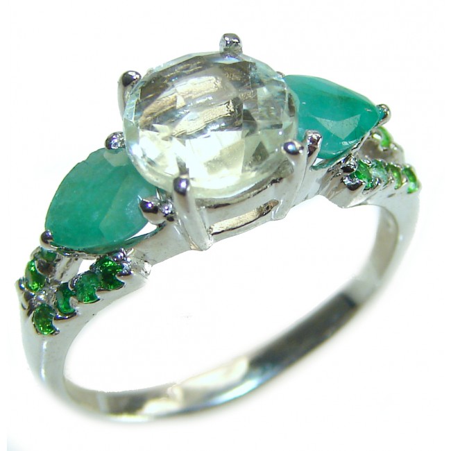 Stunning 4.5 carat Green Amethyst Emerald .925 Sterling Silver handmade Ring size 8