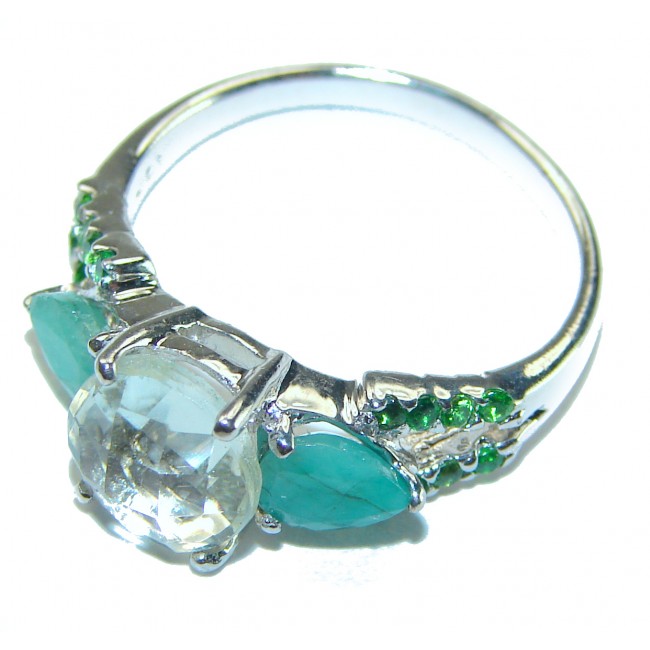 Stunning 4.5 carat Green Amethyst Emerald .925 Sterling Silver handmade Ring size 8