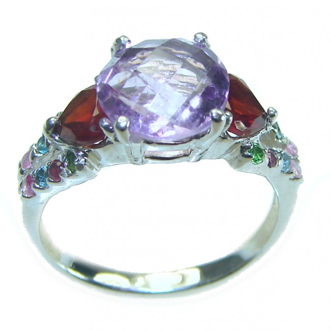 Purple Rose Authentic 4.2 carat Amethyst .925 Sterling Silver handmade Ring s. 7 1/4