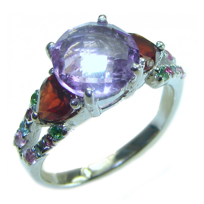 Purple Rose Authentic 4.2 carat Amethyst .925 Sterling Silver handmade Ring s. 7 1/4